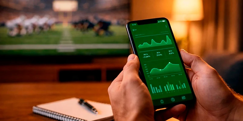 Smartphone mit Wettschein-Analyse für American Football Wetten