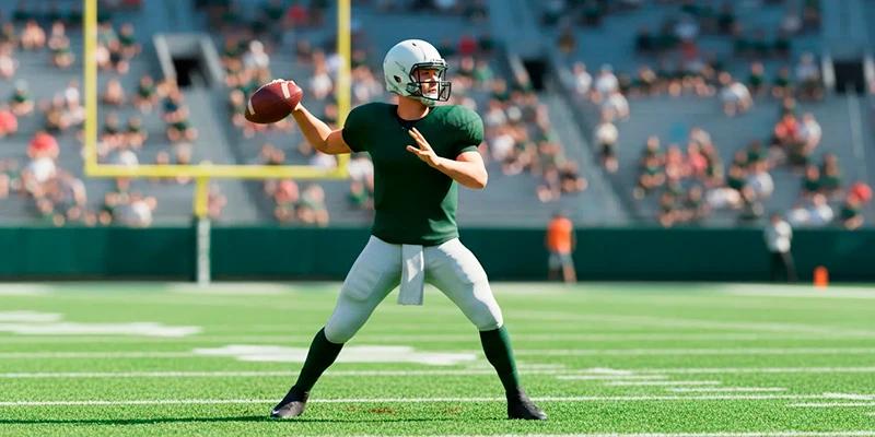 NFL Quarterback beim Passspiel mit taktischer Analyse-Perspektive
