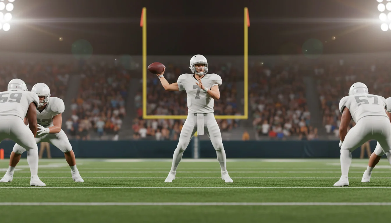 NFL-Spielszene auf dem Football-Feld mit Spielern in Aktion bei einem Passspielzug